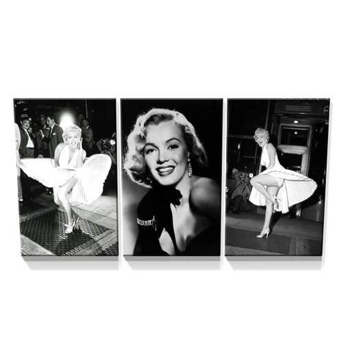 Denozer - 3 Panel Marilyn Monroe Poster Print Canvas Painting for Living Room Home Decor - Classic Female Portrait for Black and White Wall Art Stretched and Framed Ready to Hang - 12