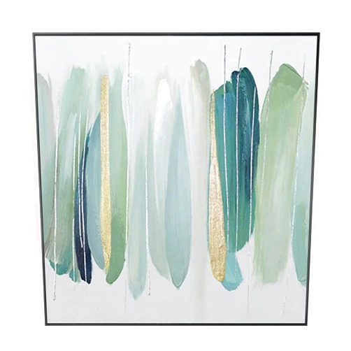 ONIJA Hand Painted Nordic Oil Painting Green Golden Foil On Canvas Color Block for Living Room,31inx31in,No Frame