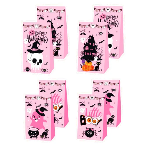 HCZION 12pcs Halloween Party Favor Gift Bags for Pink Girls Little Boo Birthday Party Decorations