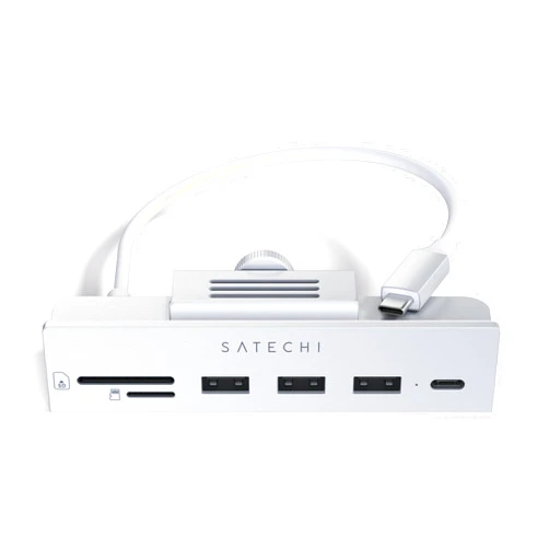 Satechi USB C Hub – iMac USB Adapter – USB C Data Port, USB-A 3.0 Data, Micro/SD Card Readers, USB C Clamp Hub For Apple Studio Display & iMac 24-inch, Does Not Fit 2020 iMac & Earlier Models - Silver