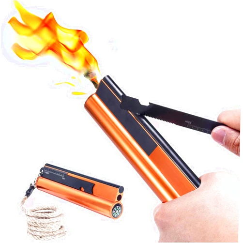 Toutnd Fire Starter with Compass, Survival Tool Fire Starter Kit, Waterproof Tinder Wick Rope Fire Starter, All-Weather Magnesium Ferro Rod Fire Starter