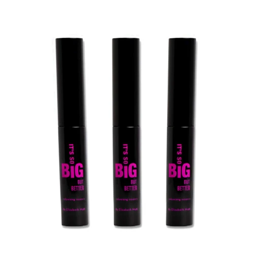 Elizabeth Mott Black Volumizing Smudge-Proof Cruelty Free Lengthening Fiber Mascara Set with Hourglass Wand,Water-Resistant,No Clump,Safe for Eye Lash Extensions,Travel-friendly, Mini Trio Set-4mlx3