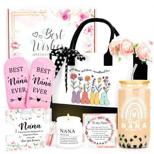 Saineron Nana Gifts For Nana Birthday Gifts For Grandma Gift Ideas For Grandmother Birthday Gift Include Grandma Tote Bag Bracelet Cup Candle Socks Acrylic Puzzle For Mothers Day Christmas Easter