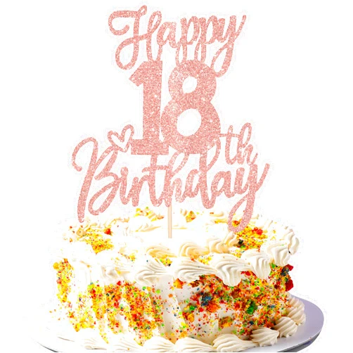 ZHUOWEISM 1 PCS Happy 18th Birthday Cake Topper Glitter Cheers to 18 Years Birthday Cake Pick Eighteen Hello 18 Fabulous Cake Decorations for Happy 18th Birthday Anniversary Party Supplies Rose Gold