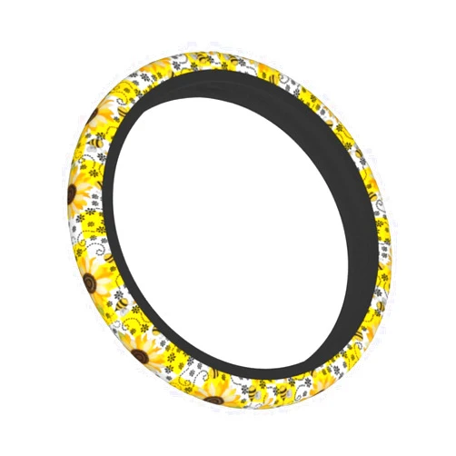 USAMZDIY Sunflower Bee Steering Wheel Covers Universal Fit 15 Inches Neoprene Anti-Slip Car Wheel Protector for Women Girls