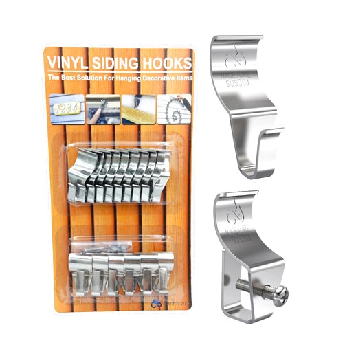 NACETURE Vinyl Siding Hooks & Screws - 16 Pack Heavy Duty No-Hole Needed Stainless Steel Hanger for Outdoor Mount Home Security Camera