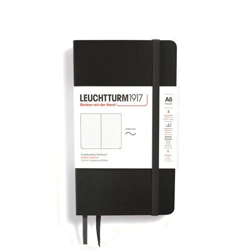 LEUCHTTURM1917 - Notebook Softcover Pocket A6-123 Numbered Pages for Writing and Journaling (Dotted, Black)