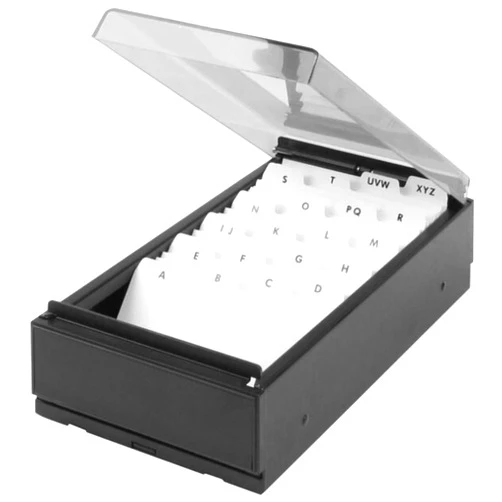 1InTheOffice Business Card Holder Desk, Name Card Organizer with Dividers and Index Tabs, Smoke/Black 650 Cards Capacity