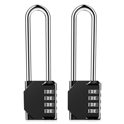 AIHYTU 5 Inch Ultra Long Resettable Combination Padlock, 4 Digit Set Your Own Combination Combo Lock Outdoor for School Gym Employee Locker Lock, Hasp Storage, Fence Gate, Toolbox, Case (2 Pack Black)