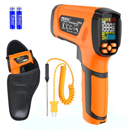 MESTEK Infrared Thermometer Temperature Gun -40℉~2912℉, High Temp Thermometer with Color LCD Display, Non-Contact Digital Laser Thermometer Gun Pyrometer 50:1 for Industrial HVAC Forge Metal Smelting