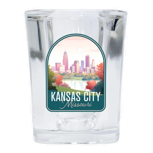 R and R Imports Kansas City Missouri Design B Souvenir 2 Ounce Shot Glass Square Single