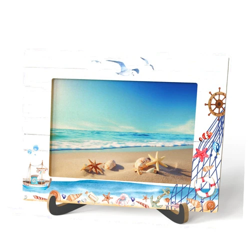 Qiwog Beach Photo Frame - Nautical Beach Themed Wooden Desktop Picture Frame with Stand - Summer Home Cafe Decor - Birthday Housewarming Gifts for Family Friends Colleagues -A31
