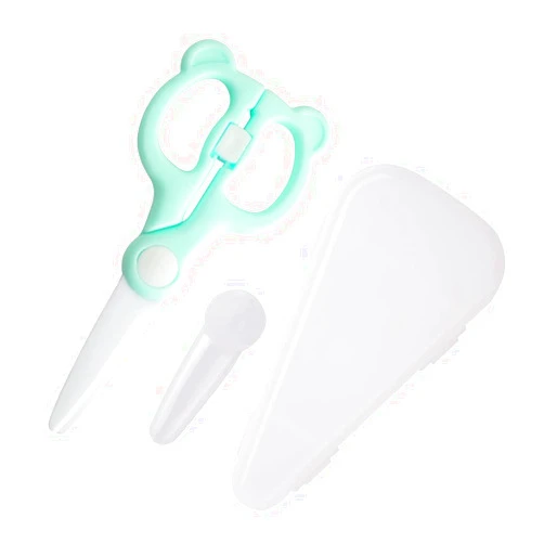 XingCRYao Food Scissors for Kids, Ceramic Blades, Protective Cover, Travel Case, Green