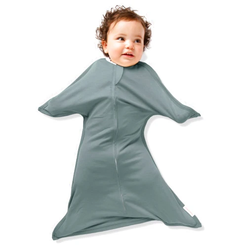 SleepingBaby Zipadee-Zip Transitional Swaddle Sack, 4-8 Month - Roomy Zipper Swaddle for Easy Diaper Changes and Proper Hip Development - Baby Swaddle Sack, Small - Classic Grey