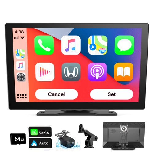Casoda 9 inch Portable Carplay Screen for Car, 4K DashCam Capacitive Touch Screen Car Stereo, Support Wireless Apple CarPlay and Android Auto/Navigation/Siri/Bluetooth/Airplay,Fits All Vehicles