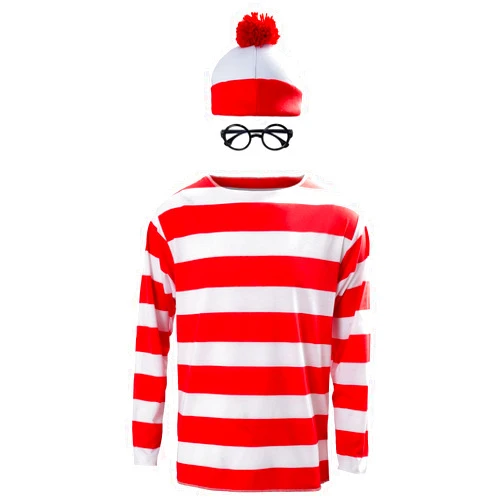 Ubaywey Adult Red and White Striped Shirt Outfit Halloween Cosplay Costume Shirt Hat Glasses Suits
