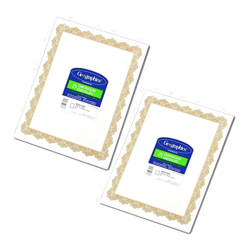 Geographics : Parchment Paper Certificates, 8-1/2 x 11, Optima Gold Border, 25 per Pack -:- Sold as 2 Packs of - 25 - / - Total of 50 Each