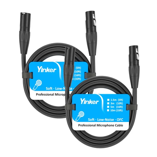 Yinker XLR Cables 5 Feet - 2 Pack, 3-Pin XLR Male to Female Microphone Cable for Speaker or PA System, Oxygen-Free Copper (OFC) Balanced Mic Cord