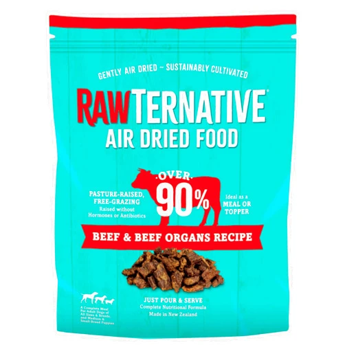 Grandma Mae's Country Naturals RawTernative Air Dried Dog Food, High Protein, Over 90% Real Beef & Beef Organs + New Zealand Green Mussels, Complete Meal or Topper, Grain Free, Gluten Free, Non GMO, (5 lb Bag)