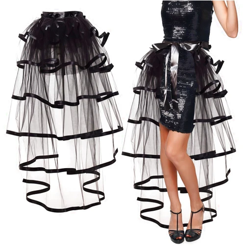 Guuozzli Victorian Steampunk Bustle Skirt,Gothic Black Lace Tutu Underskirt,6 Layered Tie-on Belt Tulle Overskirt,Halloween Costume Accessory for Women