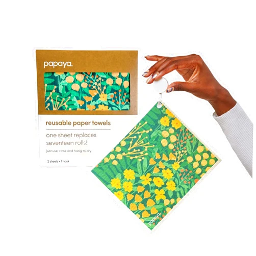 Papaya Reusable Paper Towels 2-Pack - 2 Sheets + 1 Hooks, Quick Drying, No Odor, 1 Sheet Replaces 17 Rolls, Washable Kitchen Cloth, Sustainable Dish Sponge, Eco Friendly Gift
