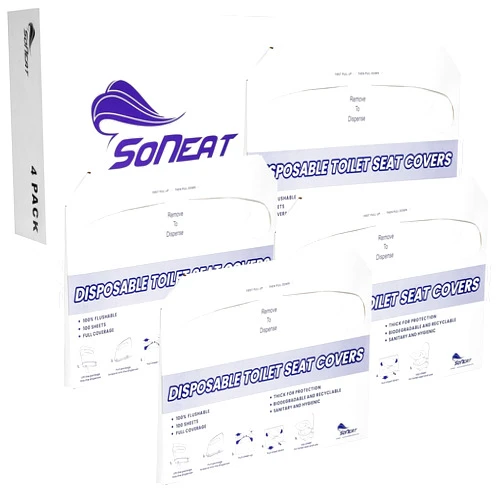 SoNeat Disposable Toilet Seat Cover - 400 Sheets of XL Half Fold Flushable Paper Toilet Seat Liners for Commercial and Public Facilities, Premium Portable Potty Covers for Kids, Regular (4 Pack)