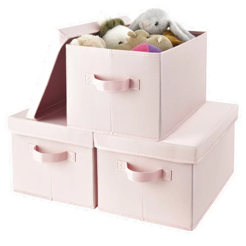 GRANNY SAYS Pink Storage Bins with Lids, Barbie Storage Organizer, Doll Toy Boxes, Stackable Fabric Storage Baskets for Closet, Baby Room, Nursery, 3-Pack