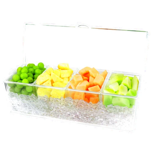 Estilo Chilled Condiment Server with Lid, Mimosa Bar Condiment Organizer on Ice, Clear Container W/ 4-Section Organizer, Perfect as Mimosa Bar Kit, Condiment Server Caddy on Ice - Mimosa Bar Supplies.