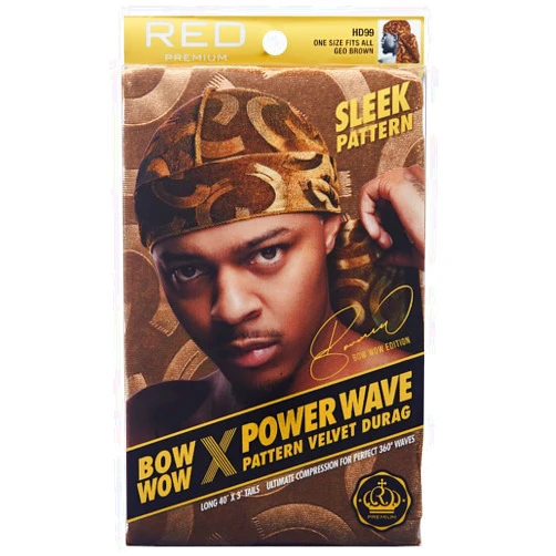 Red by Kiss Bow Wow X Power Wave Premium Pattern Velvet Durag, Soft & Stretchy, Ultimate Compression, Secure Fit & Breathable (Geo Brown)