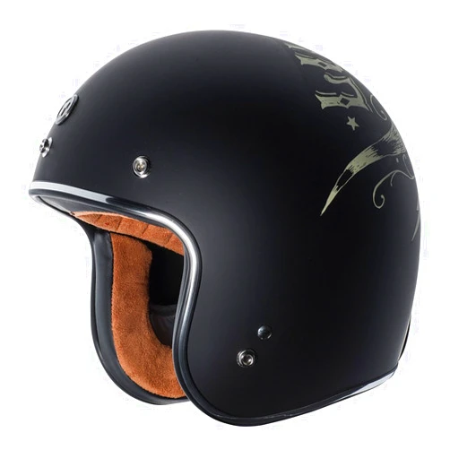 TORC T50 Route 66 3/4 Helmet with 'Lucky 13 Bullhead' Graphic (Flat Black, X-Large)