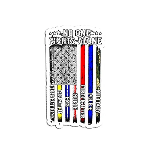 JOHN AND MIKE DESIGNS No One Fights Alone USA Flag Thin Line Military Police Nurse - Sticker Graphic - Auto, Wall, Laptop, Cell, Truck Sticker for Windows, Cars, Trucks