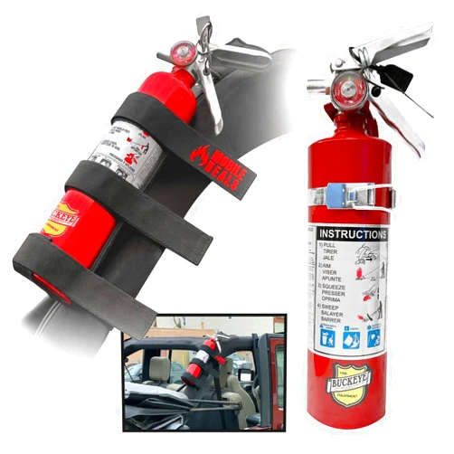 Buckeye Dry Chemical 2.5 Pounds lbs Fire Extinguisher with Vehicle Bracket and Mobile Deals Adjustable Roll Bar Holder Mount Compatible with Jeep Wrangler Unlimited, CJ, JK, TJ - Durable Strap