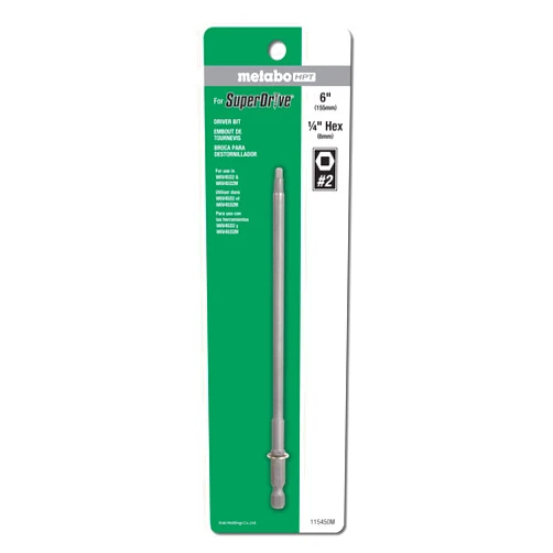 Metabo HPT Driver Bit, 2 Square, 6-Inch Long, For W6V4SD2 SuperDrive Collated Screw System (115450M)