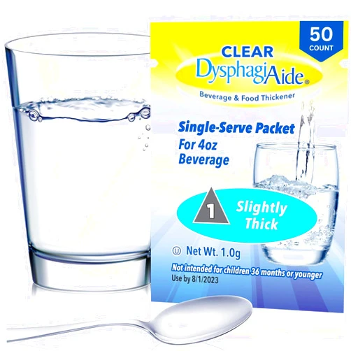 DYSPHAGIAIDE CLEAR DysphagiAide® Instant Beverage and Food Thickener, Box of 50 Single Serve Packets Level 1- Slightly Thick (Thin Nectar)