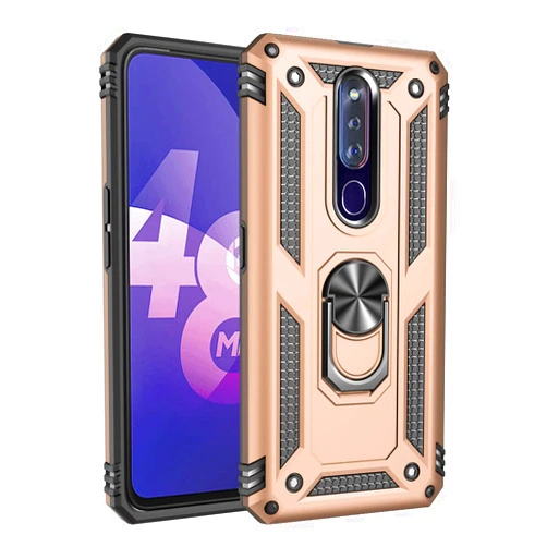 Jiajihua Case Compatible with Oppo F11 Pro / R19 [Hard PC+TPU] 2 in 1 Car Mount Magnetic Ring Kickstand Cover Jin