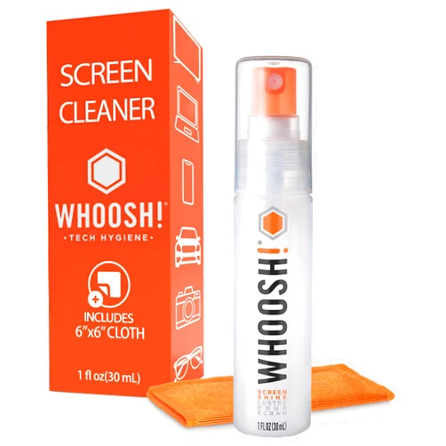 WHOOSH! Screen Cleaner Spray and Wipe - 1 fl oz + 1 Microfiber Cleaning Cloth - Travel Size Lens Cleaner for Car, Computer, Laptop, iPad, MacBook, Phone, Watch, Eyeglass - Electronic Cleaner Kit