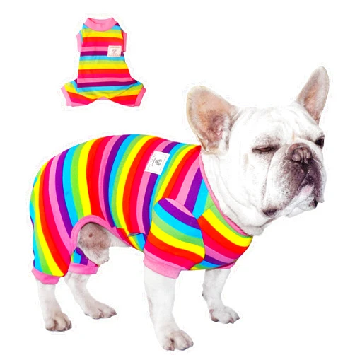 TONY HOBY Dog Pajamas, 4 Legged Dog Pajamas with Rainbow Stripe, Dog Jumpsuit Soft Lightweight for Small Medium Dog (Pink, Rainbow, L)