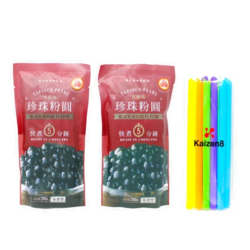 Kaizen8 Boba (Bubble) Tea Kit - Tapioca 2 packs AND Straws 10 pcs- set by Kaizen8 Tapioca 2 pack AND Straw 10 pcs