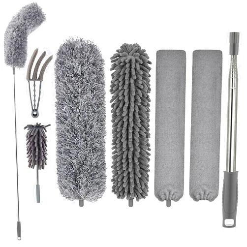 FUUNSOO Dusters for Cleaning High Ceiling Fan, Microfiber Duster with Extension Pole 30-100 Inches, FUUNSOO Retractable Gap Dust Brush Cleaner Long Feather Duster for Cleaning Cobweb, Blinds, Furniture
