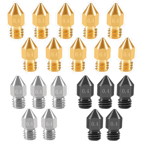 UMLIFE 20PCS 3D Printer Hardened Steel +Stainless Steel +Brass Extruder Nozzle MK8 Nozzles 0.4mm,for Creality Ender 3 Ender 3 V2 Ender 3 Pro CR-10 Makerbot Creality CR-10 Ender 3 5