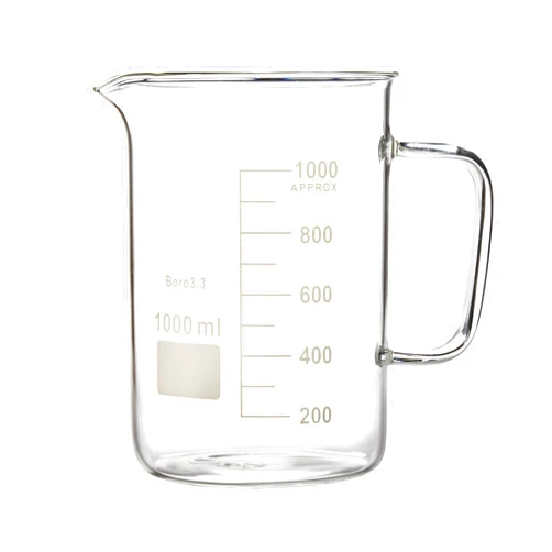 Microyn Labnique Glass Beaker with Handle, Beaker Mug with Pouring Spout, Double Graduated, 1000ml (33.8 oz / 4.2 cups)