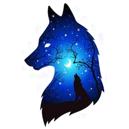 JOHN AND MIKE DESIGNS Silhouette of Wolf Moon and Stars Double Exposure - Vinyl Sticker - Bumper Sticker Walls Laptops Trucks - Graphic Sticker