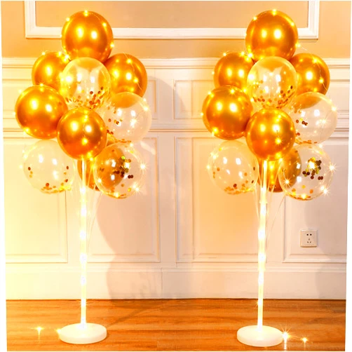 HyDren 2 Sets Balloon Column Stands and 40 Golden Balloons for Floor with LED String Lights Centerpieces Tower for Baby Shower Birthday Wedding Party
