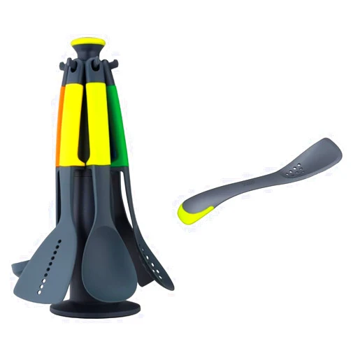 Joseph Joseph Elevate 6-Piece Rainbow Kitchen Utensil Set and Uni-tool 5-in-1 Gray Silicone Utensil, 12 inches