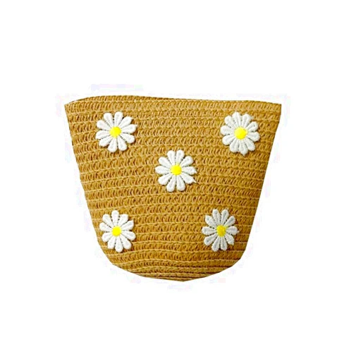 Vfsxcmi Khaki Daisy Girls Kids Straw Purses Sunflower Cute Mini Straw Beach Bags Straw Shoulder Crossbody Bag Girlish Woven Bag for Child Girls Boho Spring Summer Woven Bag