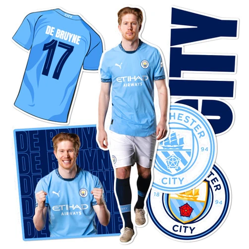 Desert Cactus Manchester City Stickers Man City Player MCFC Sheet Vinyl Football Soccer Premier League Decal Laptop Water Bottle Car Scrapbook (Type P2 Kevin De Bruyne)