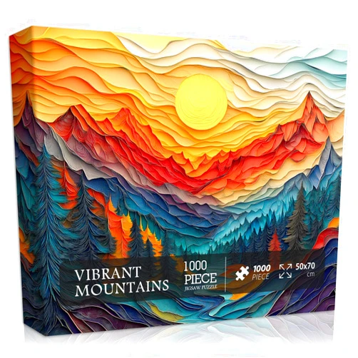 Pazzocenter Mountain Puzzles for Adults 1000 Pieces, Nature Tree River Canyon Sunset Forest Landscape Jigsaw Puzzle Scenic, Colorful Paper Cut Art Themed, Difficult Hard Impossible Challenge for Adults