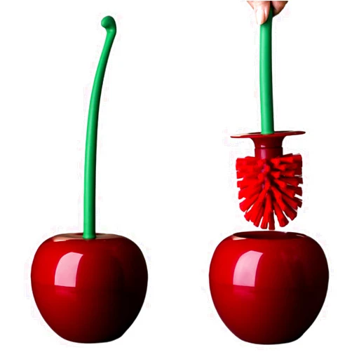 Xiaoze Cherry Toilet Brush, Household Long Handled Soft bristled Toilet Brush, Daily Necessities, Creative Plastic Cleaning Brush, Toilet Brush Set