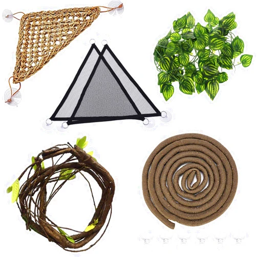 Hamiledyi 6PCS Bearded Dragon Tank Accessories Lizard Hammock Jungle Climber Vines Flexible Leaves Bendable Vine Artificial Branch Habitat Reptile Decor for Climbing, Suitable for Geckos, Lizards