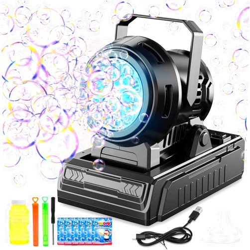 SHCKE Automatic Bubble Machine 10 Holes Bubble Blower,Plugin or Battery Operated Portable Bubble Maker,20000+ Big Bubbles Per Minute Bubbles for Outdoor Wedding Birthday Easter Party